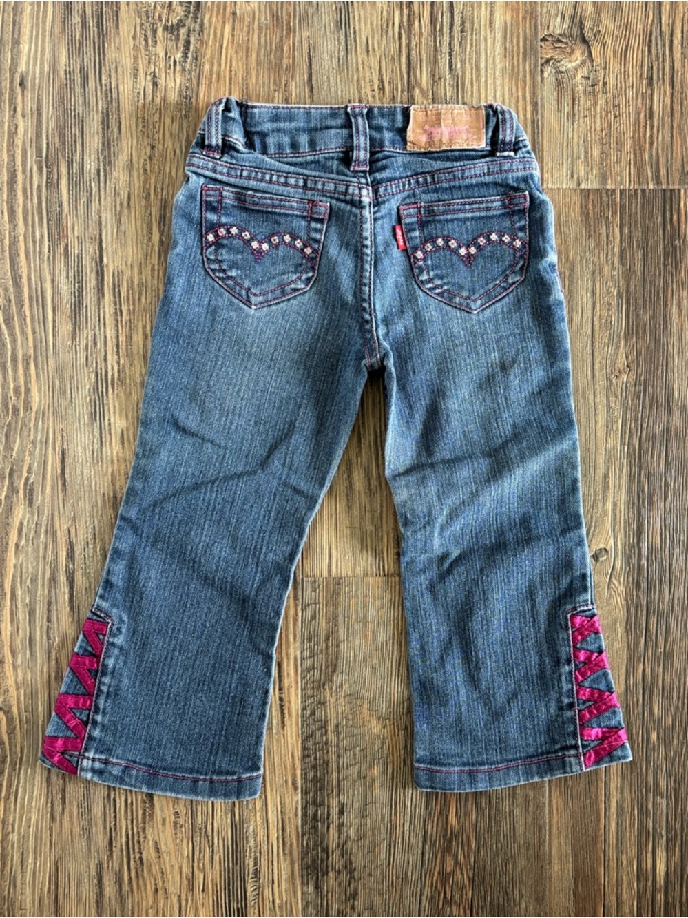 Levis Blue Denim Jeans Girls 3T Pink Stitching Crisscross Butterfly Embroidered - Picture 3 of 11